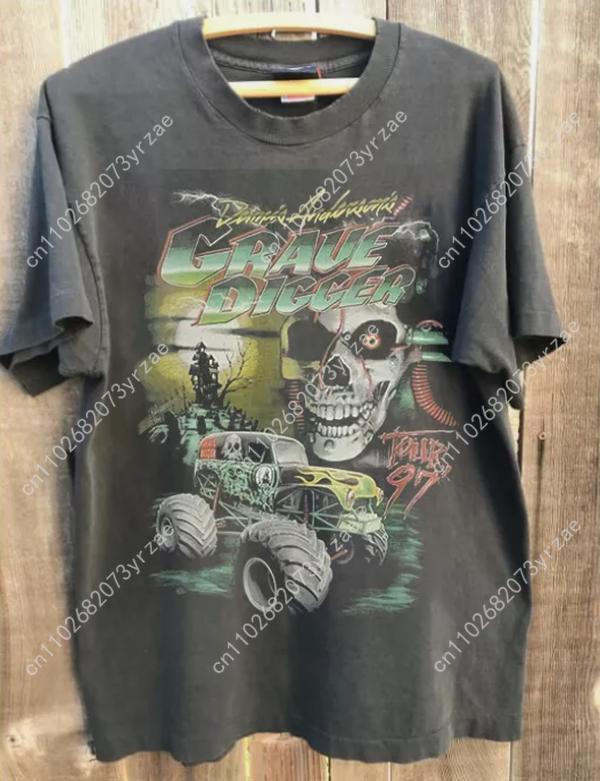 Linen Shirt Breathable - Grave Digger Monster Jam Retro Tshirt