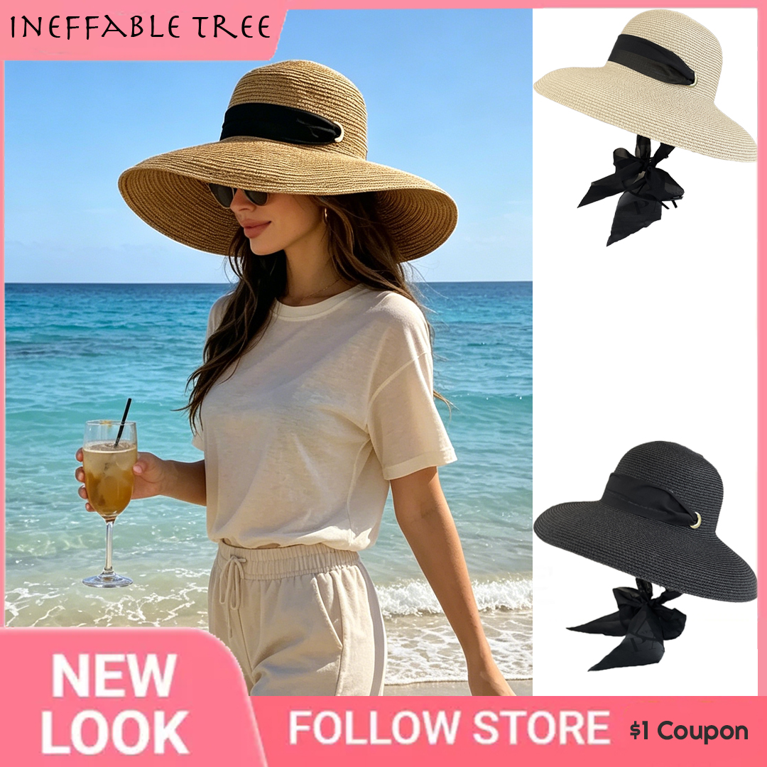 Bucket Hat Straw - French Summer Elegant Long Ribbon Straw