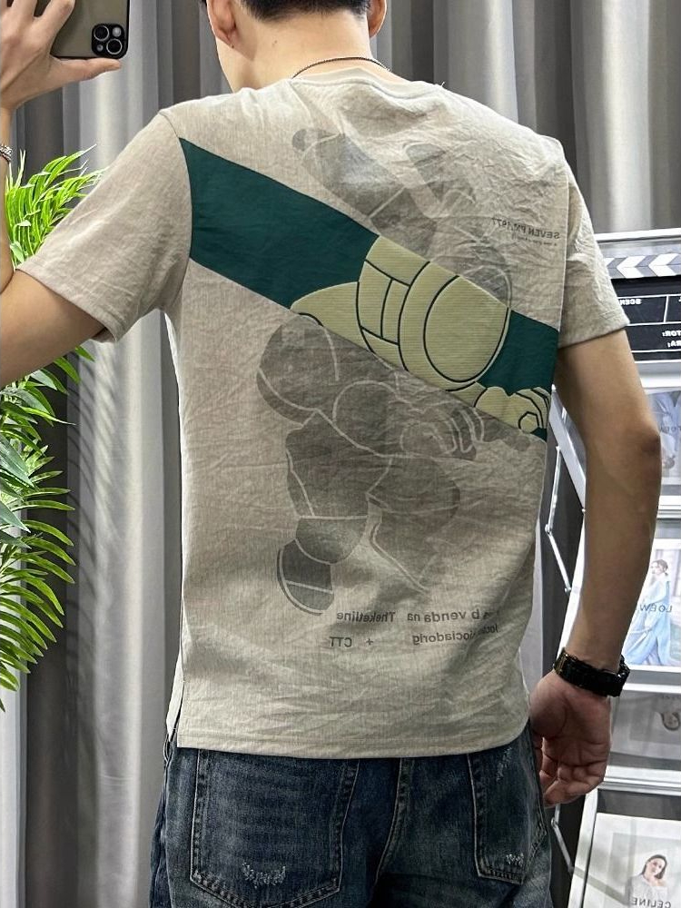Short Linen Drawstring - Male Tees Shirts White Linen Tops
