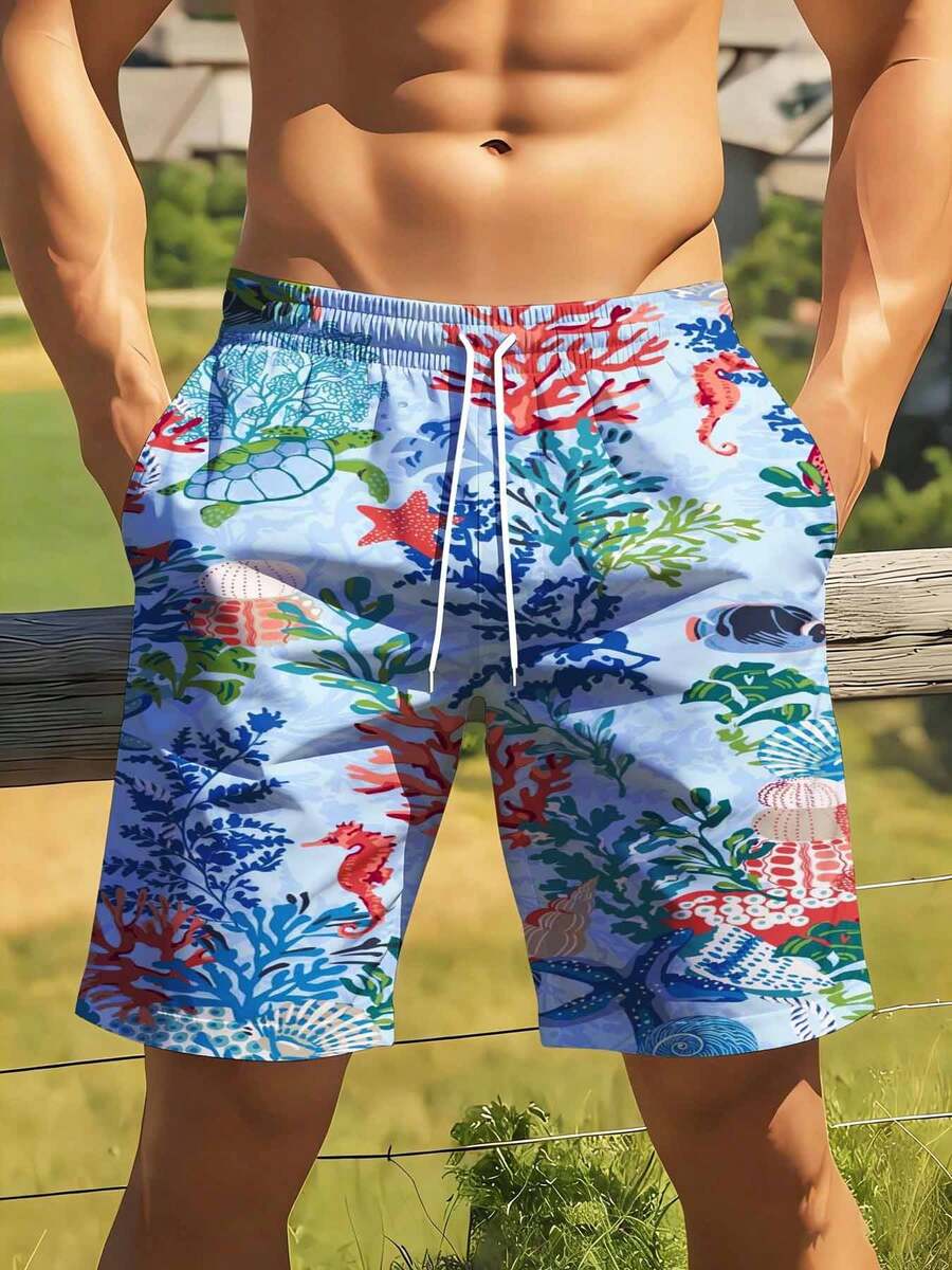 Mens Tropical Coral Print Swim - Swim Trunk Quick Dry incelemesi ve fiyatı