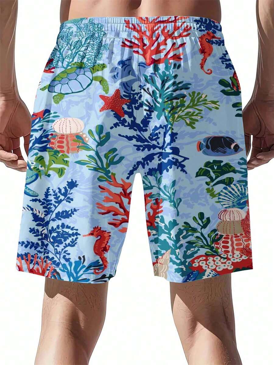 Mens Tropical Coral Print Swim - Swim Trunk Quick Dry incelemesi ve fiyatı