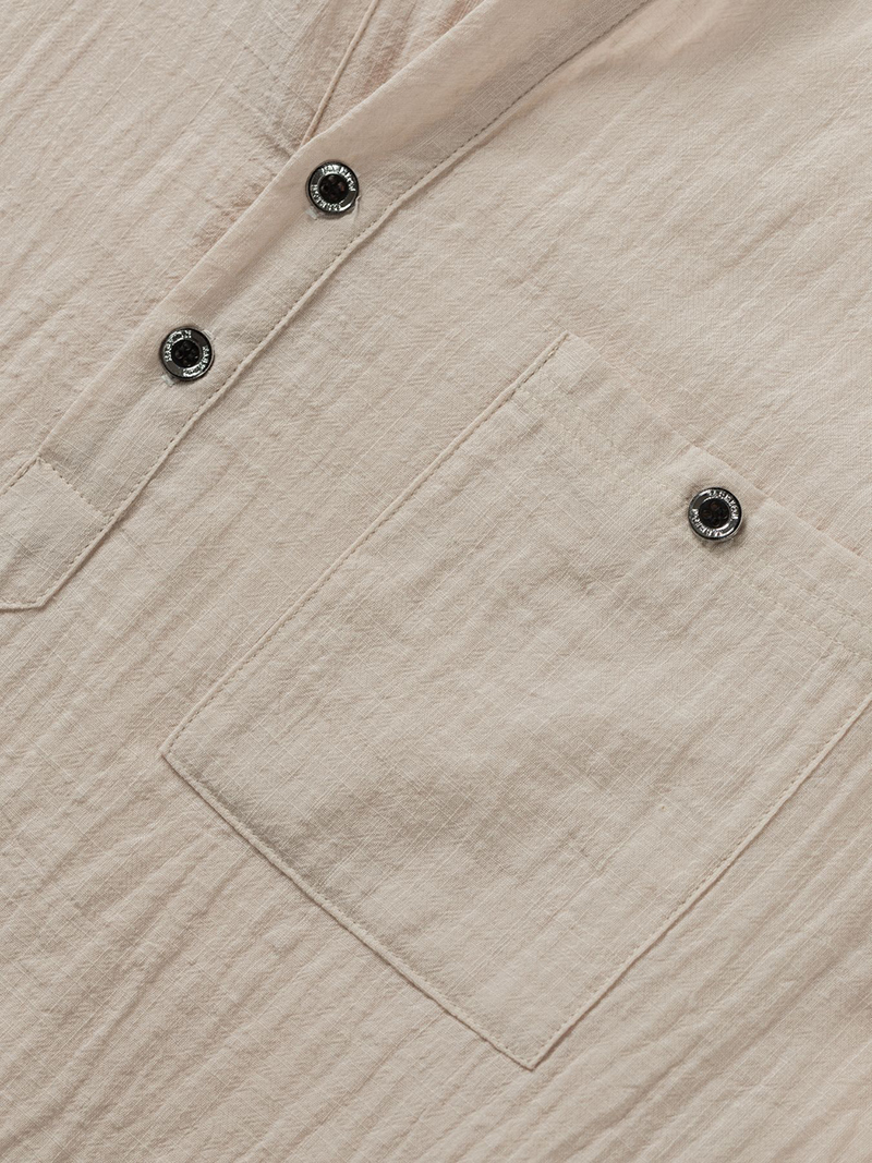 Men's Cotton Linen Henley Shir - Linen Shirt Breathable incelemesi ve fiyatı