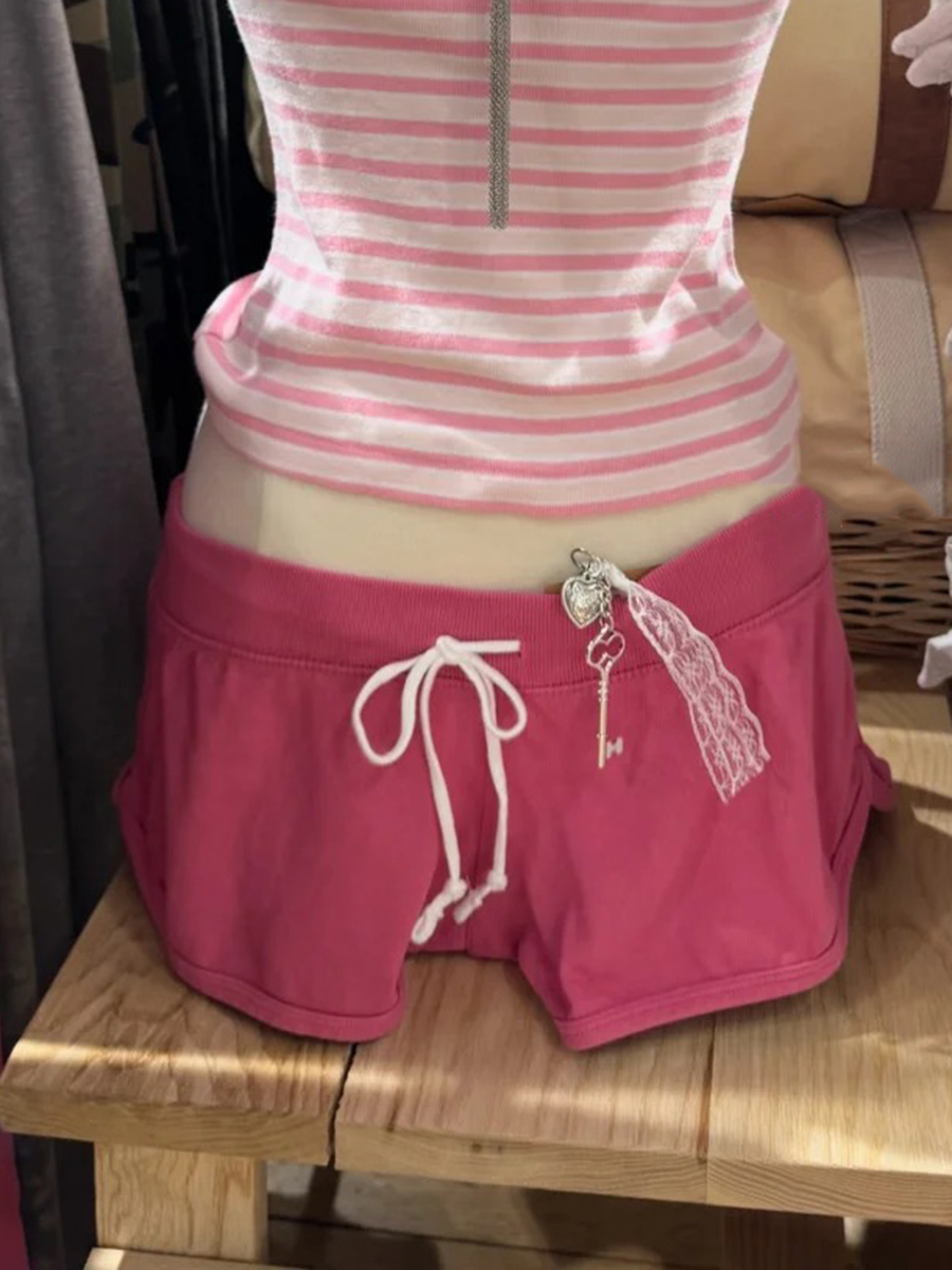 New Rose Pink Cotton Short Pan - Short Linen Drawstring incelemesi ve fiyatı