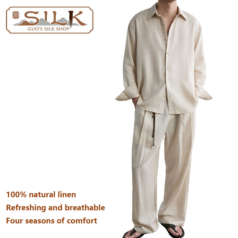 High-end Natural Linen Men's S - Linen Shirt Breathable incelemesi ve fiyatı