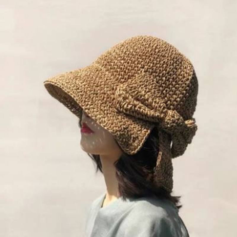 1Pcs Bow Sun Hat Wide Brim Flo - Bucket Hat Straw incelemesi ve fiyatı