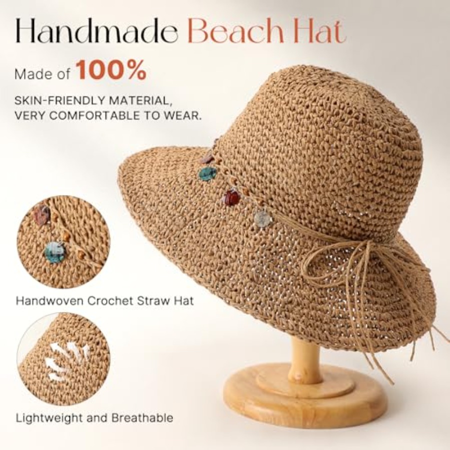 Beach Sun Hats for Women, Stra - Packable Hat Nylon incelemesi ve fiyatı
