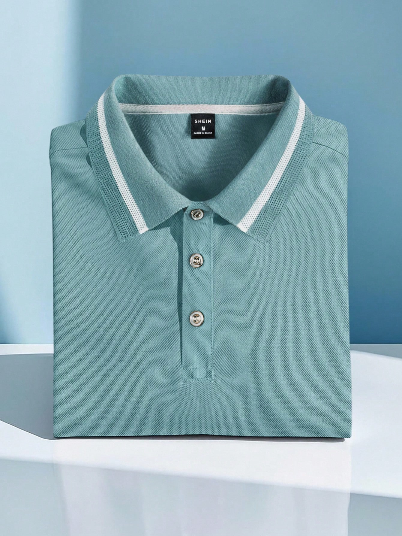 Men's Light Teal Short Sleeve  - Polo Shirt Pique incelemesi ve fiyatı