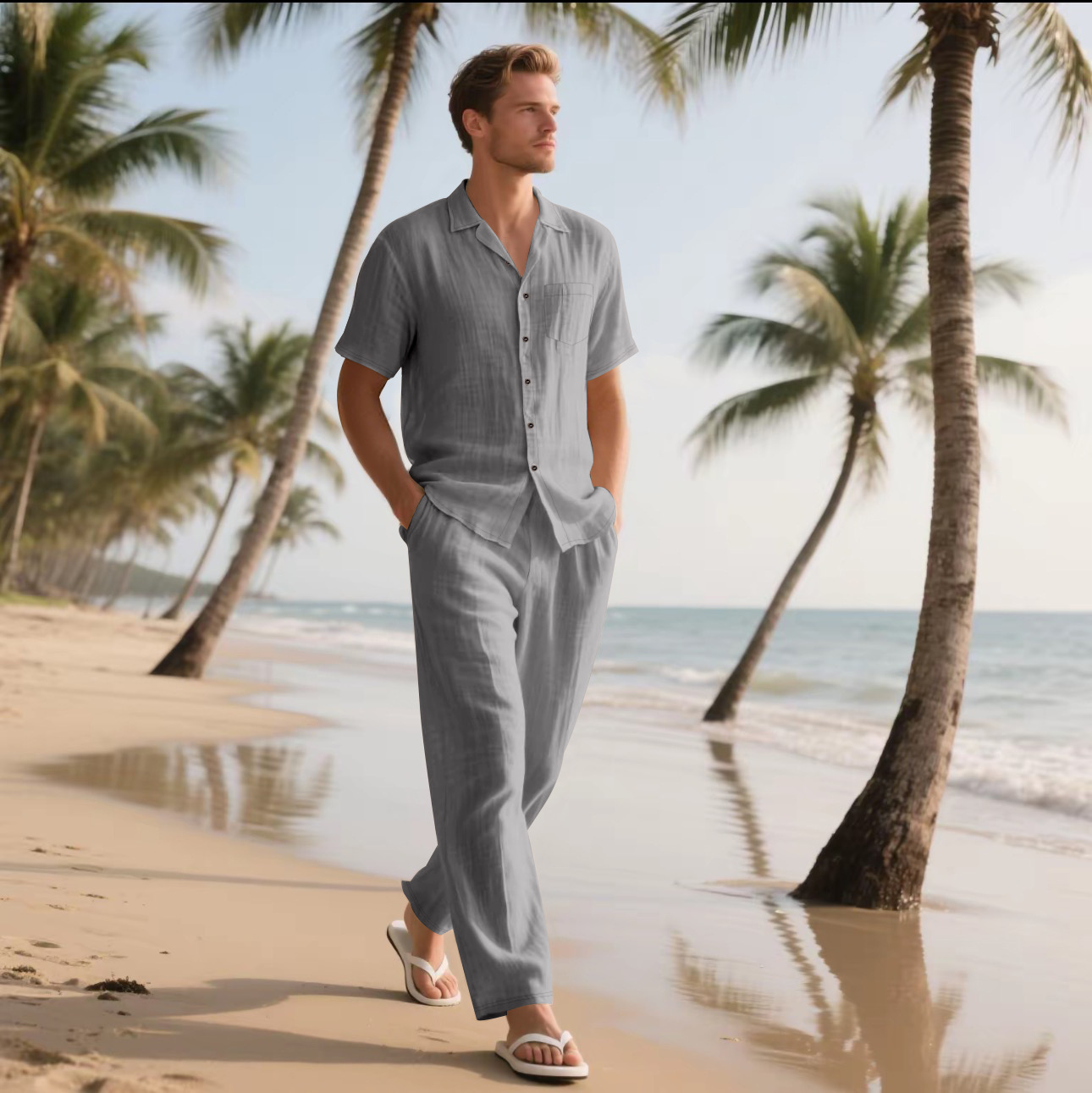 2025 Summer Beach Men's Linen  - Short Linen Drawstring incelemesi ve fiyatı