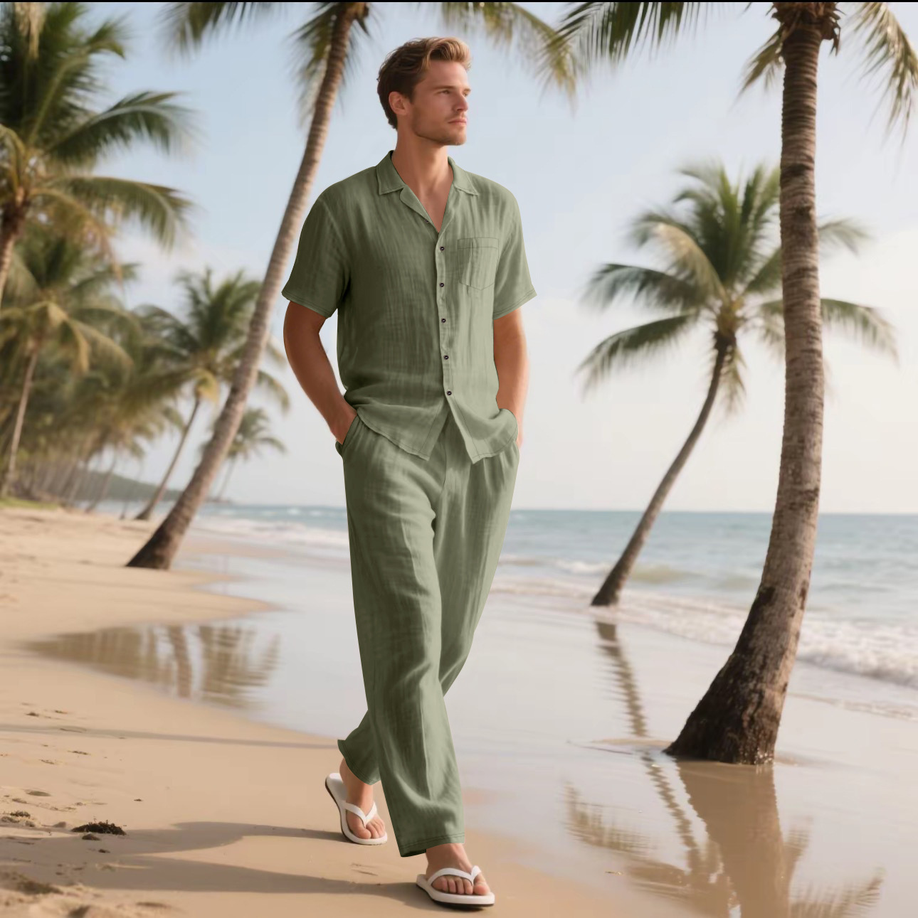 2025 Summer Beach Men's Linen  - Short Linen Drawstring incelemesi ve fiyatı