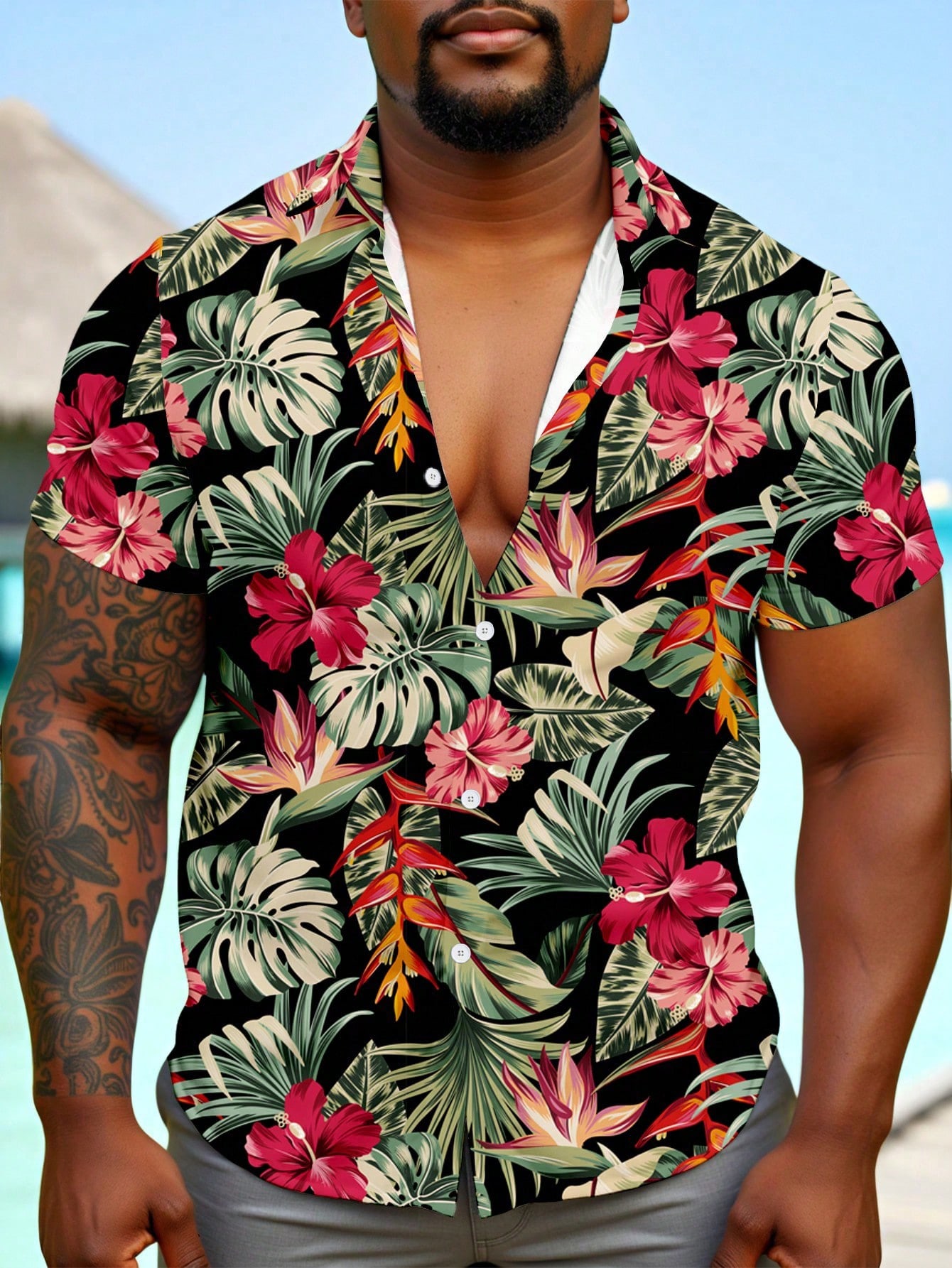 Casual Hawaiian Shirt Men Trop - Resort Shirt Floral incelemesi ve fiyatı