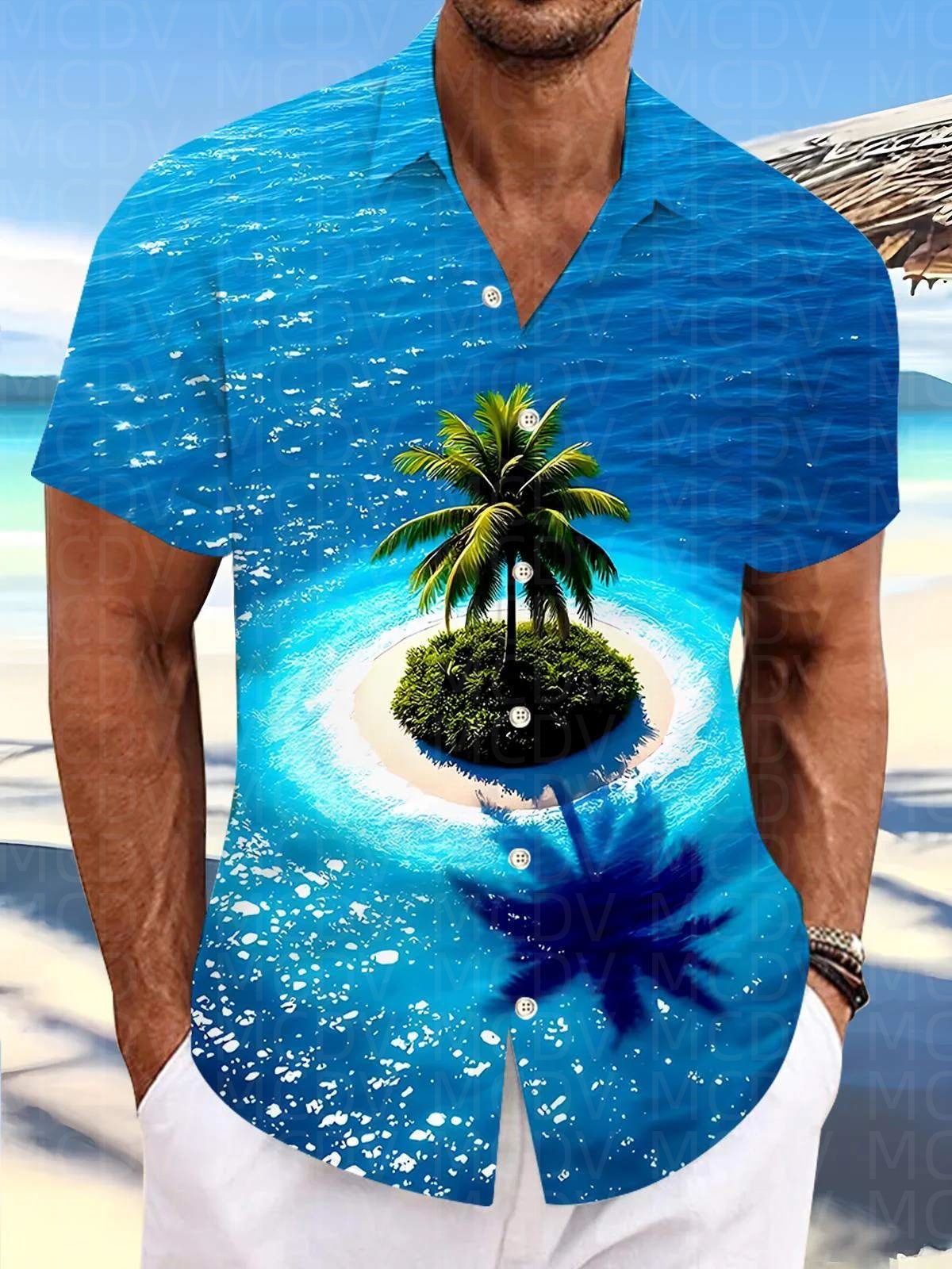 Motorcycle Pattern Men's Hawai - Shirt Camp Collar incelemesi ve fiyatı
