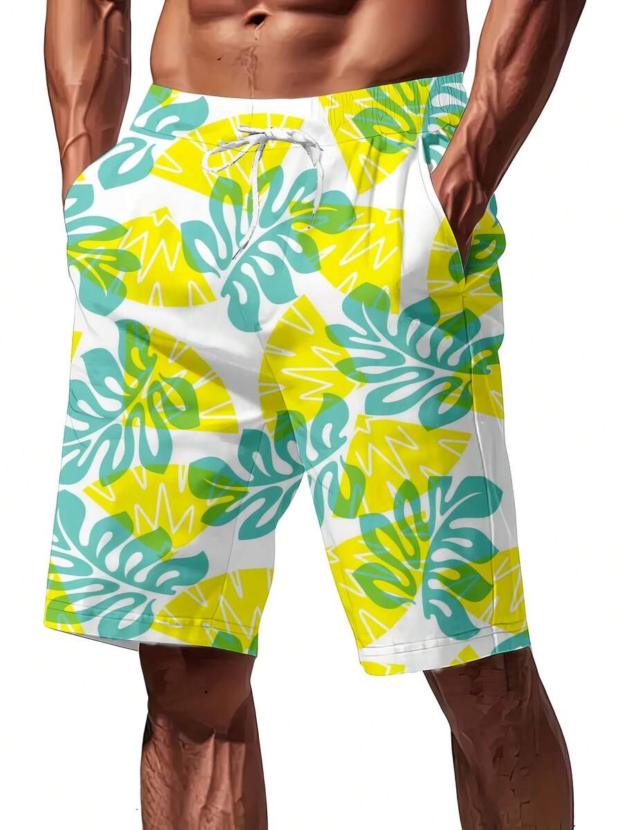 Mens Tropical Leaf Print Swim  - Swim Trunk Quick Dry incelemesi ve fiyatı