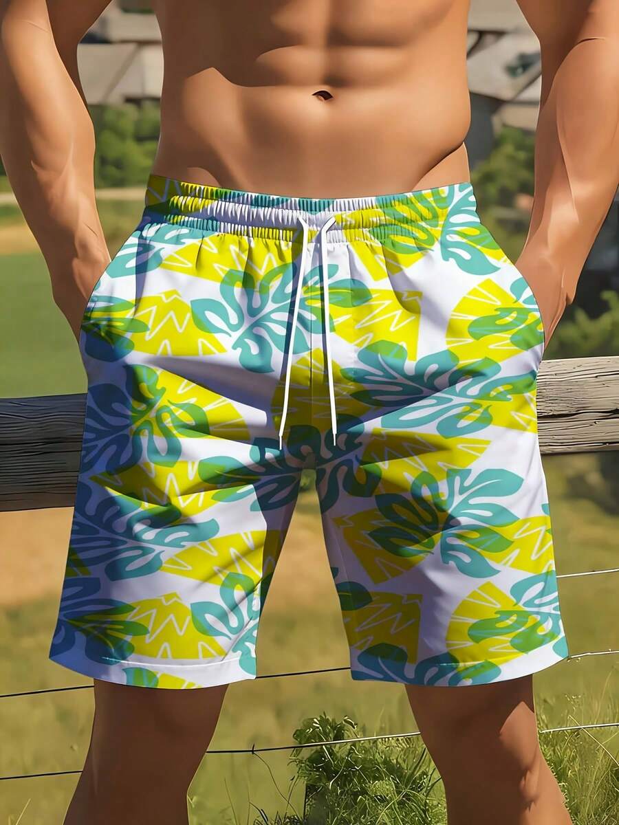 Mens Tropical Leaf Print Swim  - Swim Trunk Quick Dry incelemesi ve fiyatı