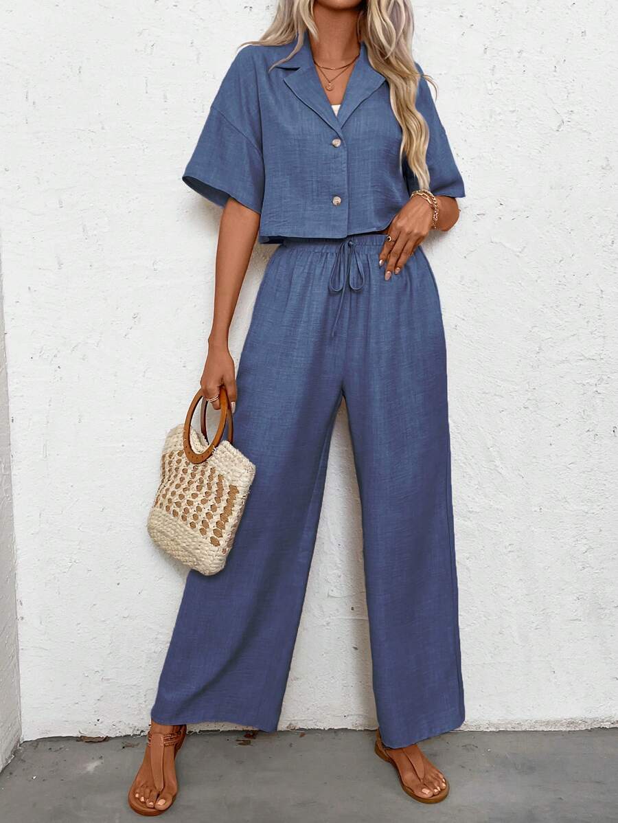 Womens Linen Short Sleeve Shir - Short Linen Drawstring incelemesi ve fiyatı