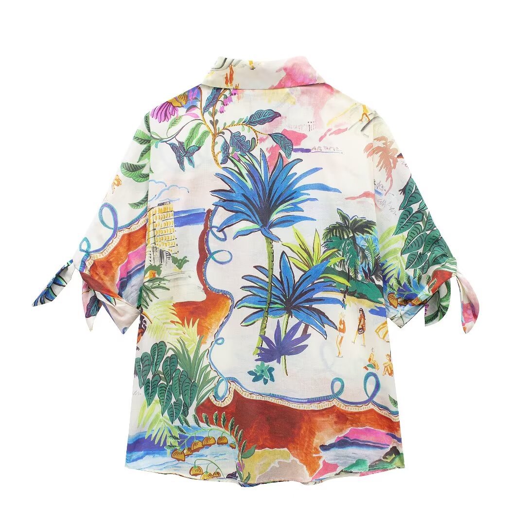 Chic Printed Lapel Single Brea - Resort Shirt Floral incelemesi ve fiyatı