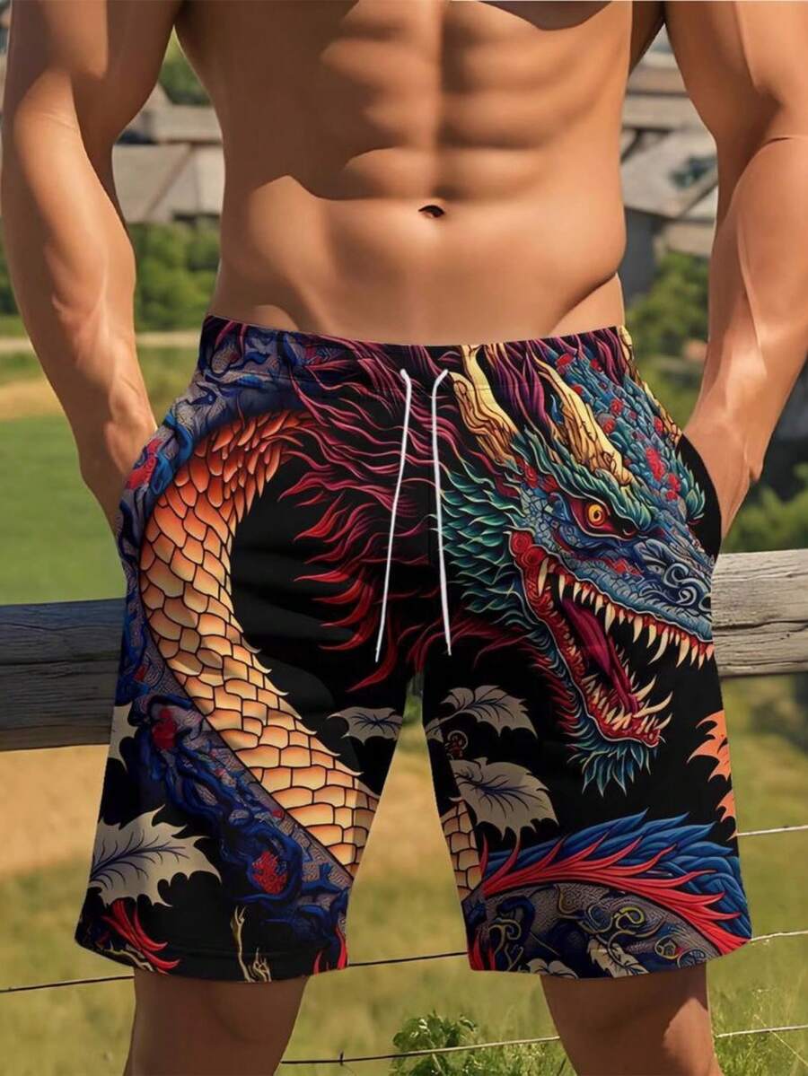 Mens Dragon Print Drawstring W - Swim Trunk Quick Dry incelemesi ve fiyatı