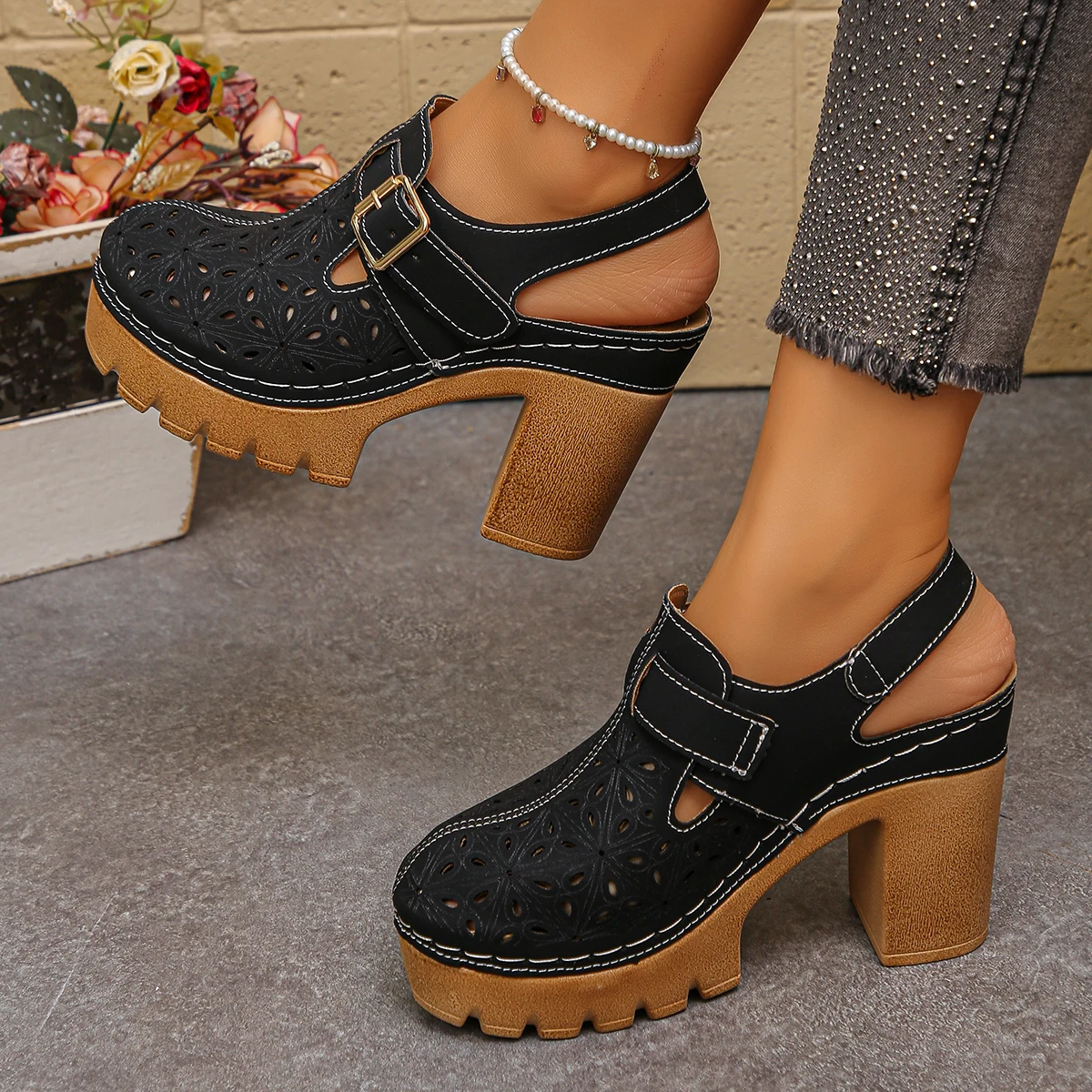 Large Size Women's Thick Heel  - Casual Sandal Leather incelemesi ve fiyatı