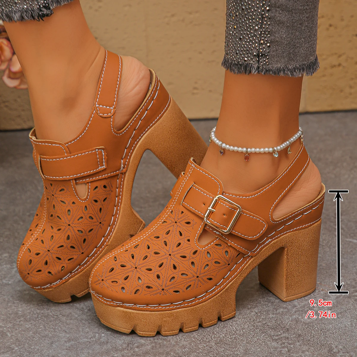 Large Size Women's Thick Heel  - Casual Sandal Leather incelemesi ve fiyatı