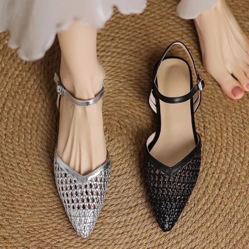 French pointed-toe woven high- - Casual Sandal Leather incelemesi ve fiyatı