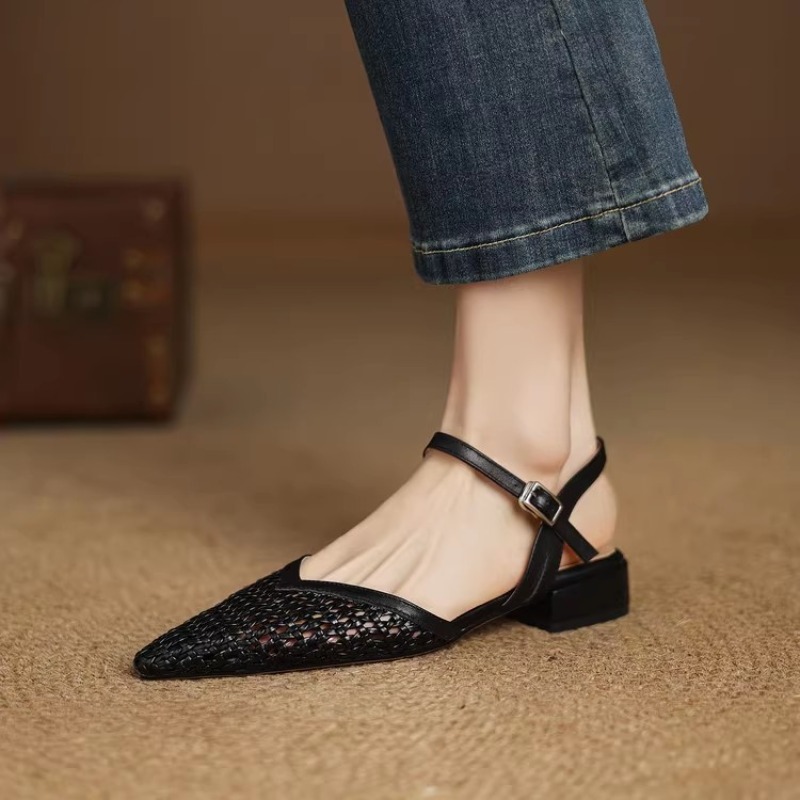 French pointed-toe woven high- - Casual Sandal Leather incelemesi ve fiyatı