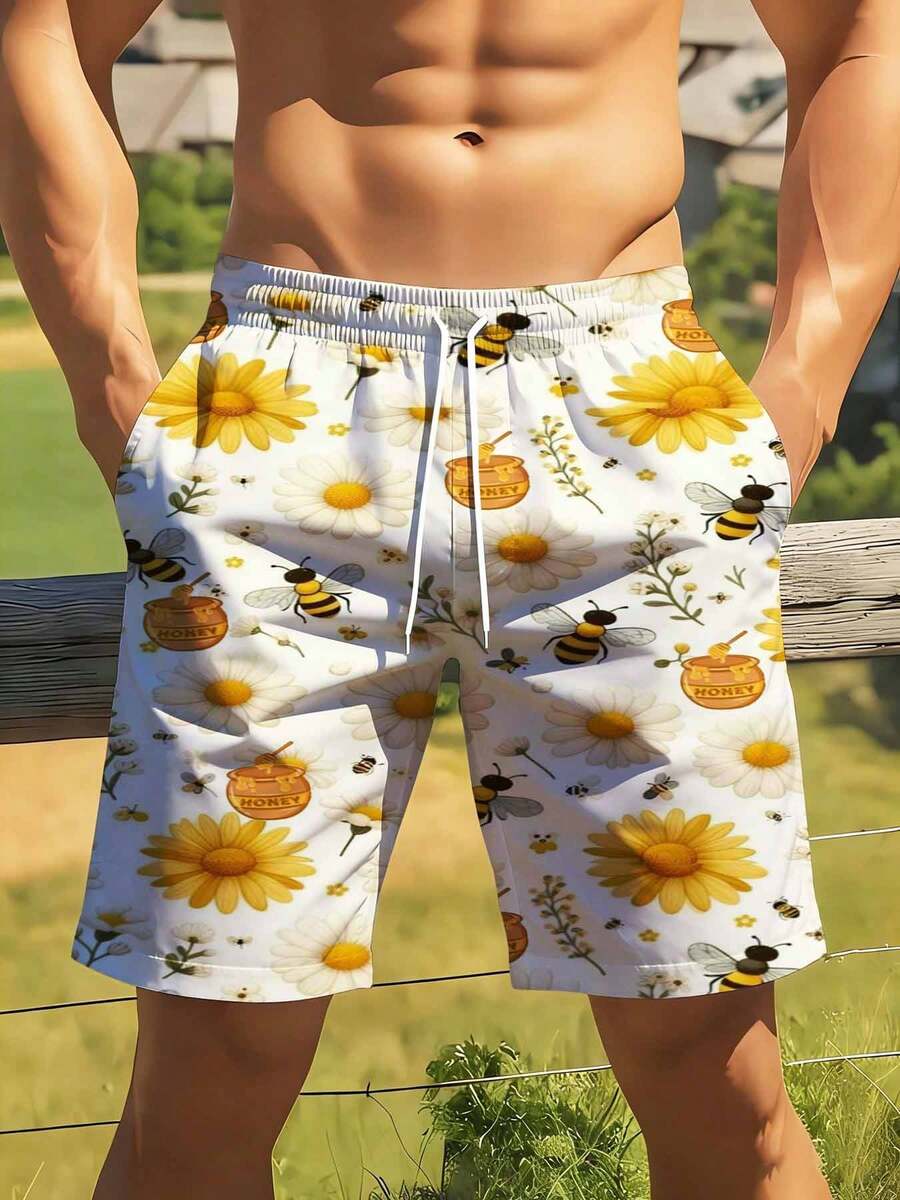 Mens Bee And Daisy Print Swim  - Swim Trunk Quick Dry incelemesi ve fiyatı