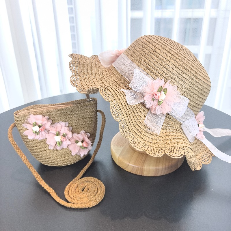 Girls 2pcs Straw Hat Solid Col - Bucket Hat Straw incelemesi ve fiyatı