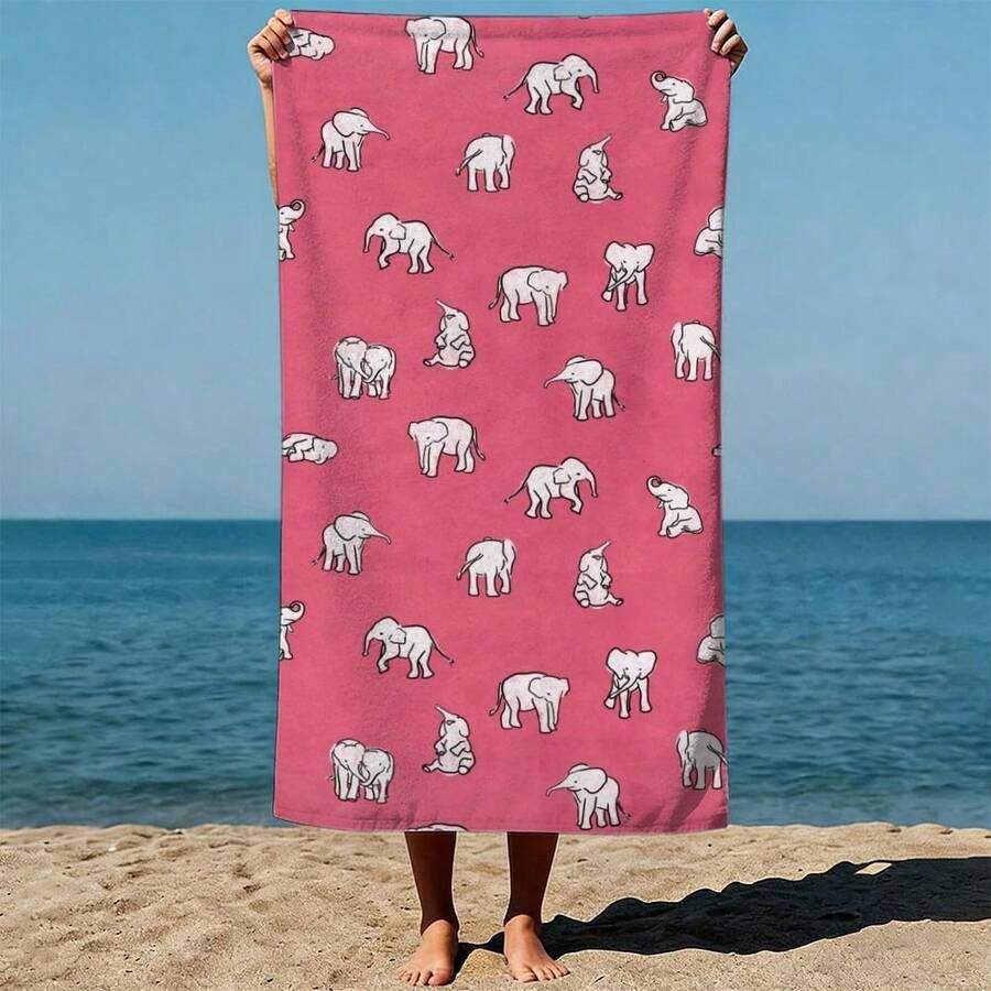 Elephant Pattern, Pink Backgro - Beach Towel Large incelemesi ve fiyatı