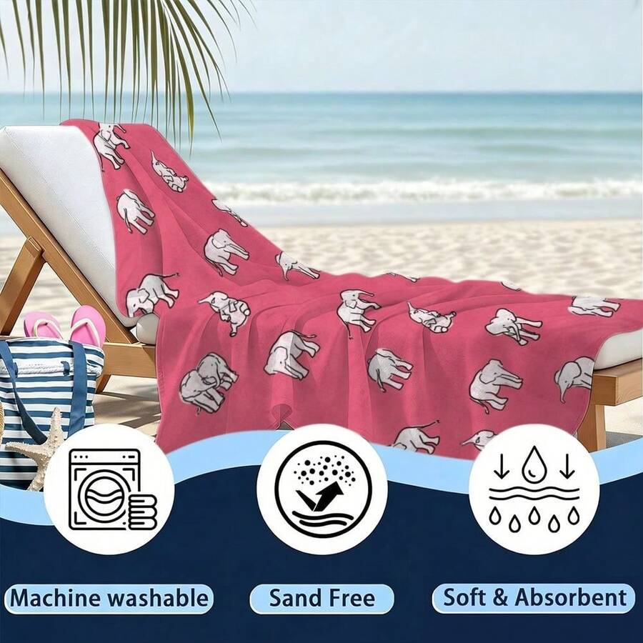 Elephant Pattern, Pink Backgro - Beach Towel Large incelemesi ve fiyatı