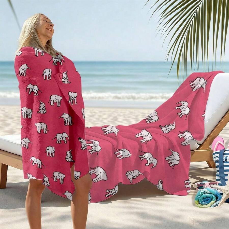 Elephant Pattern, Pink Backgro - Beach Towel Large incelemesi ve fiyatı