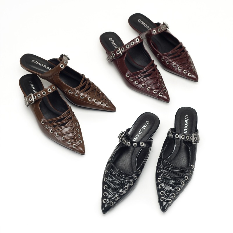 Pointed Toe Lace Up Women Slip - Casual Sandal Leather incelemesi ve fiyatı