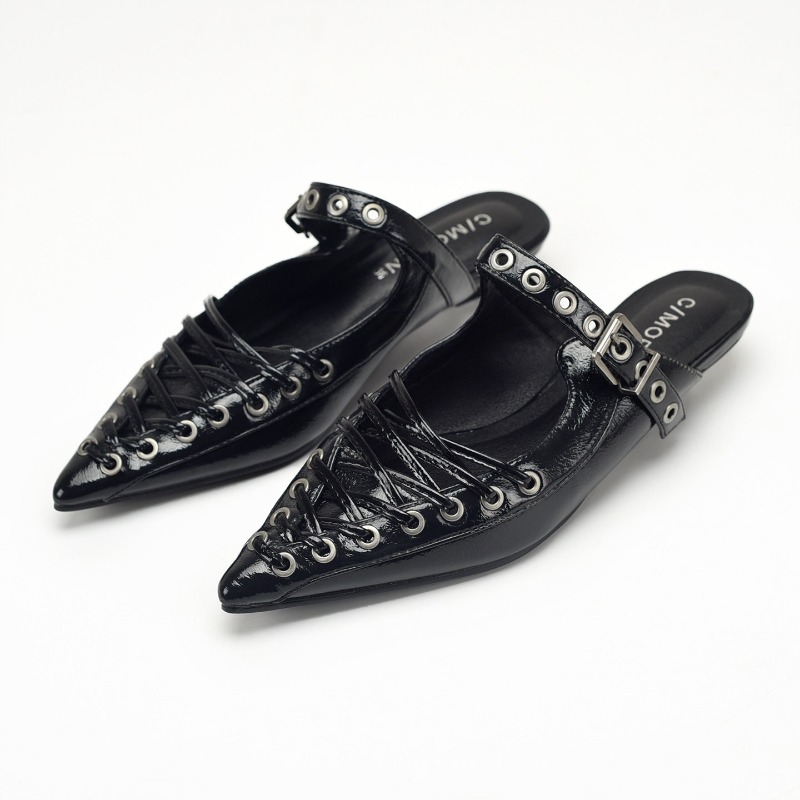 Pointed Toe Lace Up Women Slip - Casual Sandal Leather incelemesi ve fiyatı