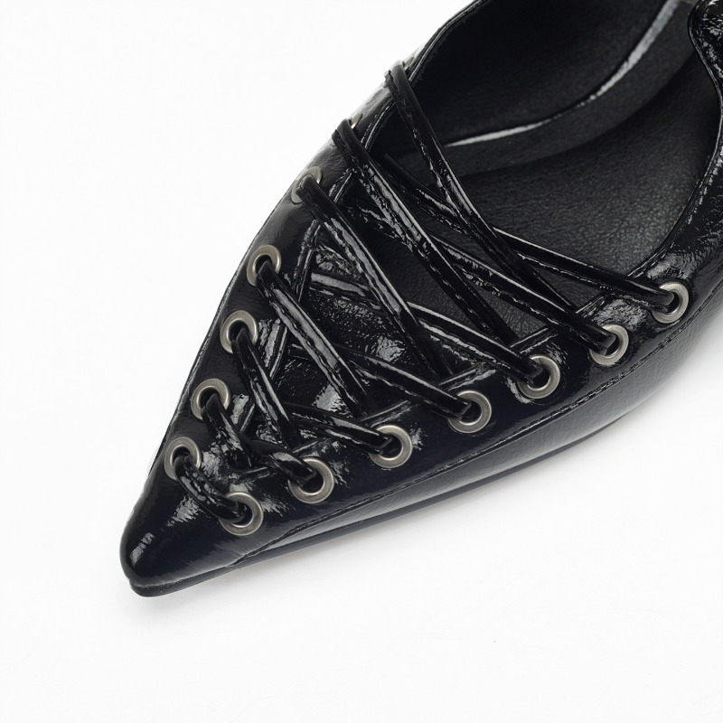 Pointed Toe Lace Up Women Slip - Casual Sandal Leather incelemesi ve fiyatı